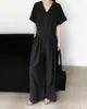 Conjunto Chique Coreano Relaxado Vintage com Decote V, Botões e Manga Curta + Calça Wide Leg Fluida Emagrecimento