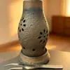 Quemador de Incienso Hueco Cerámico Rústico Hecho a Mano, Portainciensos Vintage Chapado en Oro, Portavelas de Incienso a Prueba de Fuego con Pinza, Quemador de Incienso Estilo Zen