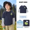 Camiseta de Manga Longa Falsa Duas Peças para Menino Europeu Direito Roupas de Outono 2026 Nova Roupa Infantil Bebê Criança Estilo Primavera e Outono