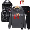 Comércio Exterior Outono e Inverno Conjunto de Três Peças de Moletom com Capuz, Calça de Moletom e Colete de Algodão Masculino e Feminino para Casais Roupa Casual com Forro de Lã