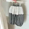 Pantalones Casuales de Verano para Niñas, Pantalones tipo Jogger con Estampado a Cuadros de Moda, Adorno de Encaje y Dobladillo Fruncido