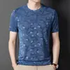 Camiseta de Manga Corta para Hombre Hecha de Seda de Morera, Top Jacquard Holgado de Verano de Media Manga, Camiseta Básica de Seda Helada Casual de Moda