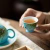 Taza de Té Cerámica con Base Alta, Estilo Pintura al Óleo Pintada a Mano con Color Bajo Esmalte, Taza Individual Estilo Fresco Azul, Juego de Té Kung Fu para Uso Doméstico