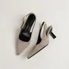 Zapatos de verano nuevos de mujer transfronterizos europeos y americanos, tacones de aguja de color liso con punta fina, zapatos de salón de tira trasera poco profundos, sandalias de tacón alto de punta cerrada para mujer