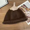 Gorro de Lã Tricotado Colorido Estilo Japonês Fofo para Mulheres, Quente para Outono e Inverno, Simples, Versátil, Afina o Rosto