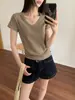Camiseta Decote V Gagd para Mulheres, Verão Novo Estilo Curto Slim Fit, Camada Base, Camiseta Emagrecedora
