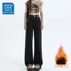 Jeans de Pierna Ancha Forrados de Polar para Mujer Tendencia Otoño e Invierno 2025 Versátiles Nuevos Sueltos Adelgazantes Pantalones Rectos Estrechos