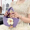 Bolsa Saco de Palha Feminina Primavera/Verão 2024 Nova Cor Sólida Estilo Fresco Bolsa de Mão para Férias Bolsa de Mão Bolsa Feminina Flor