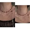 Collar de Cadena de Apilamiento Multicapa de Cristal Negro y Rojo de Lujo Ligero y Exquisito Moda Femenina Elegante Cadena para Clavícula de Gama Alta