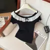 Estilo Verano Nuevo 2026, Diseño Elegante y Dulce, Tejido de Encaje con Lazo, Cuello Redondo, Top de Manga Corta para Mujer