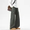 Roupa Masculina Fengshe / Calça Casual para Trabalho Nova Outono-Inverno, Bolso Grande, Cintura Semi-Elástica, Calça Estilo Botão