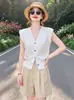 Chaleco de punto de seda helada estilo francés con cuello en V para mujer, nuevo modelo de verano, top cárdigan sin mangas elegante y juvenil