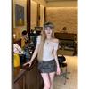 Playera Gris de Hombro con Cuello Inclinado de Manga Corta para Mujer Verano Ajustada Adelgazante Diseño Interno Top Corto Básico para Chica Hot