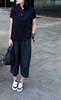 25329 Big Beauty Yiyuan 2025 Verano Nuevo Polo Suelto Manga Corta Casual Pantalón de Pierna Ancha para Mujer a la Moda