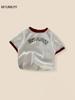 Camiseta Informal de Manga Corta para Niños, Nuevo Estilo Verano 2026, Bloques de Color con Estampado de Letras, Top Moderno Estilo Coreano para Niños