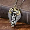Colgante de Cuenta Dzi de Nueve Ojos Plata de Ley S925 Collar con Alas de Ángel Unisex Diseño Único Colgante Retro de Moda