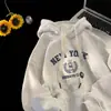 Sudadera con capucha retro estilo americano para hombre, otoño e invierno, forrada de polar, moderna, corte holgado, cálida, adecuada para adolescentes y parejas, top de primavera