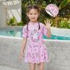 Traje de baño de una pieza para niñas, de manga corta, secado rápido, adecuado para aguas termales, elegante traje de baño para surfear, diseño de unicornio