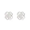Brincos Delicados de Trevo de Quatro Folhas em Prata Pura S999 para Mulheres, Estilo Floresta, Brincos de Flor Vazada Frescos e Simples com Acessórios de Rosca
