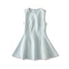 Vestido Retro de Verano de Color Puro con Cuello Redondo sin Mangas para Mujer Chica Francesa Cintura Ajustada Falda A-Line con Pliegues