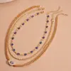 Colar Pingente Olho Europeu e Americano Transfronteiriço Cravejado com Diamantes e Gotejamento de Óleo, Corrente de Clavícula de Nicho de Luxo Leve, Joia Fashion e Versátil para Mulheres