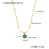 Collar con colgante de piedra verde vintage francés, estilo nicho, sencillo, extraíble, apilado, cadena de clavícula de acero inoxidable chapada en oro de 18 quilates.