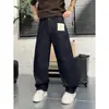 Novedad de otoño para hombre, jeans de mezclilla lavada teñida en hilo con elasticidad en ocho direcciones, pantalones rectos estilo retro americano ligeramente curvados