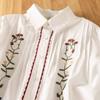 Camisa Blanca de Manga Larga con Solapa Bordada de Estilo Literario para Mujer Primavera Plisada de Órgano Holgada Casual Combinable Top para Mujer