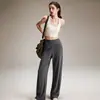 Conjunto de Yoga para Mulheres Novas Calças de Cintura Alta Wide Leg com Bolsos Emagrecimento e Disfarce da Barriga Roupa de Treino de Pilates Conjunto de Duas Peças