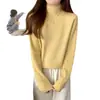 Impresionante top de punto azul lechoso, otoño/invierno 2025, capa base acanalada de cuello medio-alto, suéter versátil estilo coreano para mujer