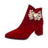 Sapatos de casamento de inverno para mulheres 2023 novos sapatos de noiva vermelhos salto alto salto grosso Xiuhe botas de casamento