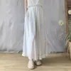 Pantalones de pierna ancha de color liso, estilo hada, cintura elástica, elegantes y frescos, pantalón-falda de doble capa de algodón-lino Tencel con ribete de encaje, longitud corta