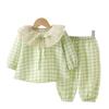 Conjunto de Roupa de Casa de Algodão Nuvem para Menina, Fofo, Fresco, Gola Boneca, Verão, Solto, Fino, Pijama Infantil, Conjunto de Duas Peças