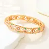 Pulsera de Esmalte con Flor Hueca de Cinco Pétalos en Stock para Mujer, Esmalte de Goteo Multicolor con Diamantes, Brazalete Abierto Delgado Estilo Chino, Versátil de Lujo Ligero