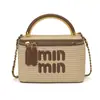 Bolso Cubo de Moda Transfronterizo para Mujer, Bolso de Hombro Cruzado de Playa Tejido de Paja Estilo Bambú, Serie Miu