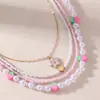 Joias de Inverno Transfronteiriças Novas Pingente de Borboleta Rosa Amor Pérola Imitação Contas de Arroz Colar Infantil Feito à Mão com Contas