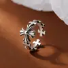 Anillo de Plata de Ley S925 con Cruz Retro para Mujer, Lujo Ligero, Moda de Gama Alta, Estilo Europeo y Americano, Joyería de Anillo de Personalidad de Nicho