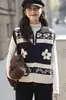 Chaleco de punto jacquard Fair Isle con cuello camisero para mujer, una prenda exterior muy elegante para usar en capas en invierno
