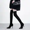 Novedad Otoño 2026 Puntiagudos Tacón de Aguja Elásticos de Terciopelo Botas Altas Hasta la Rodilla Más Terciopelo Cálidas Antideslizantes Resistentes al Desgaste Alargan las Piernas Moda
