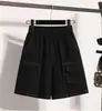 26 Verano Nuevo Estilo Talla Grande Sueltos Pierna Ancha Pantalones de Cinco Puntos para Mujeres de Talla Grande, Adelgazantes Elásticos Casuales de Cintura Alta Extra Grandes de Longitud Media
