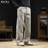 Pantalones casuales de trabajo tipo patchwork minimalista para hombre, nueva colección otoño/invierno 2026, pantalones largos de pierna recta holgados lavados 100% algodón, talla grande
