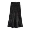 Falda Satinada de Lunares Retro para Mujer, Falda Midi de Sirena Drapada de Cintura Alta, Falda de Línea A Sedosa, Múltiples Colores en Stock