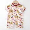 Novas roupas de verão para bebê, macacão de uma peça, recém-nascido, algodão, manga curta, fino, macacão aberto