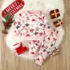 Conjunto de Natal Duas Peças para Meninas Elementos Natalinos de Desenho Estampa Integral Moletom Calça Jogger Bebê Conjunto Casual Festivo