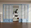 Puerta Corrediza de Balcón Retro Estilo Francés, Puerta Divisoria de Tres Paneles Cambia Color para Cocina y Sala de Estar, Puerta Corrediza de Vidrio con Riel Colgante de Aleación de Aluminio