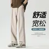 Calças masculinas estilo americano para rua, para primavera e verão, calças masculinas retas e fluidas da moda com toque de alta qualidade, calças casuais masculinas resistentes a amassados