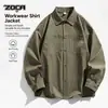 Camisas de Trabalho Masculinas Atacado Sudeste Asiático Transfronteiriças, Manga Longa, Gola Reversível, Multi-Bolsos, Corte Solto, Jaqueta Casual Cor Sólida