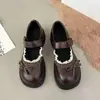 Sapatos Mary Jane Rasos com Laço Estilo College Retrô para Mulheres, Novo Modelo Outono 2026, Combinando com Saia, Sapatos Pequenos de Couro com Velcro