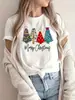 Camiseta Retro Navideña de Manga Corta para Mujer, Top de Cuello Redondo con Estampado de Árbol Navideño y Feliz Navidad, Ropa Casual para Fiestas Navideñas