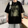 Camiseta de Manga Curta para Homem, Marca Tendência Europeia e Americana de Verão, Manga Meia-Manga, Estilo High Street Americano, Oversize, Tamanho Grande, Gola Redonda, Manga 3/4